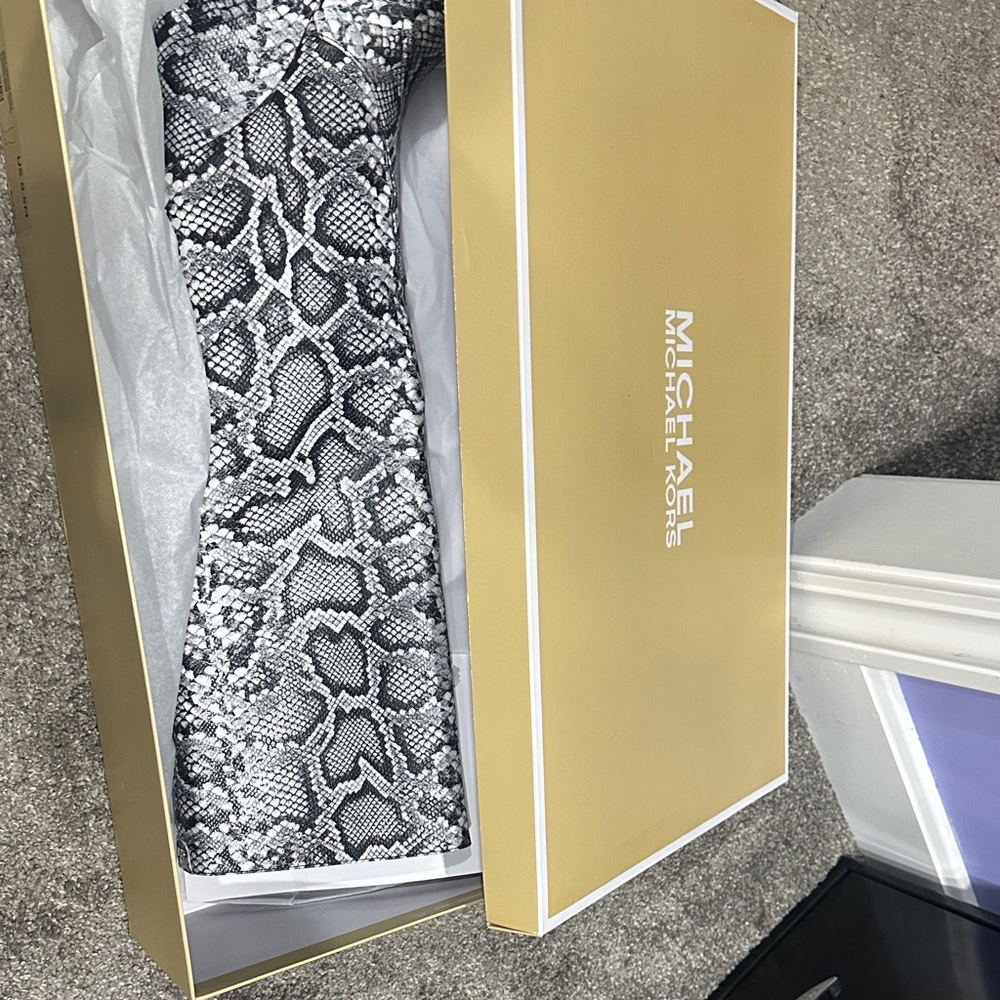 Michael Kors Black and White Snakeskin Knee Boot